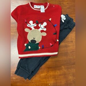 Boy’s 24 month Christmas outfit with festive vintage reindeer sweater and pants